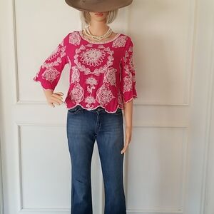 Pink and White Floral Blouse